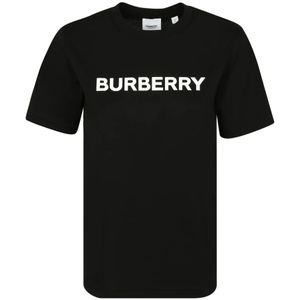 Burberry, Tops, Dames, Zwart, XS, Katoen, Zwart Katoenen T-Shirt Ronde Hals