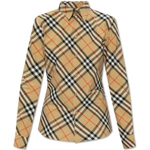 Burberry, Blouses & Shirts, Dames, Beige, XS, Katoen, Op maat gemaakt geruite overhemd