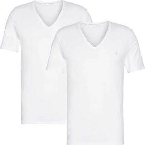 Calvin Klein, Tops, Heren, Wit, L, T-Shirt S/S V-Hals 2Pk Wit