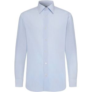 Boggi Milano, Overhemden, Heren, Blauw, M, Katoen, Regular Fit Gestreept Katoenen Overhemd