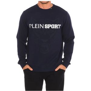 Plein Sport, Sweatshirts & Hoodies, Heren, Blauw, S, Katoen, Ronde Hals Sweatshirt met Merkprint