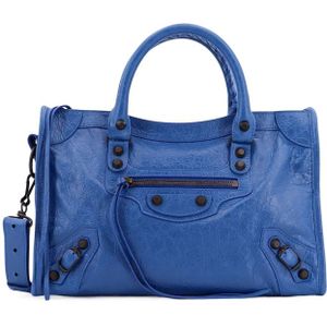 Balenciaga, Tassen, Dames, Blauw, ONE Size, Leren handtas met metalen details