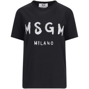 Msgm, T-Shirts Zwart, Dames, Maat:XS