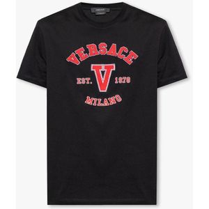 Versace, Tops, Heren, Zwart, S, Katoen, T-shirt met logo