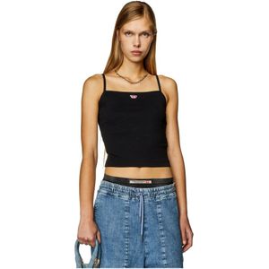 Diesel, Tops, Dames, Zwart, S, Katoen, Tanktop met geborduurde D-patch