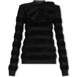 Balmain, Truien, Dames, Zwart, S, Round-neck Truien