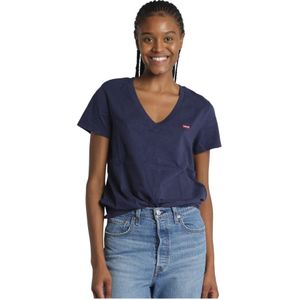 Levi's, Tops, Dames, Blauw, XS, Katoen, Blauwe V-hals T-shirts en Polos