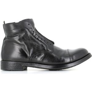 Officine Creative, Schoenen, Heren, Zwart, 43 1/2 EU, Zwarte Leren Enkellaarzen Met Rits