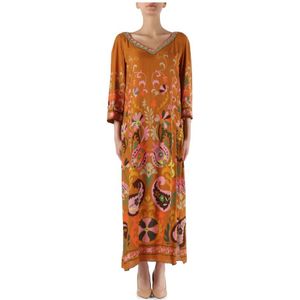 Maliparmi, V-hals kaftan jurk met decoratieve print Veelkleurig, Dames, Maat:M