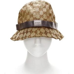 Gucci Vintage, Pre-owned, Dames, Beige, ONE Size, Tweed, Pre-owned Fabric hats