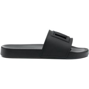 Dolce & Gabbana, Schoenen, Heren, Zwart, 41 EU, Zwarte platte schoenen voor strandkleding
