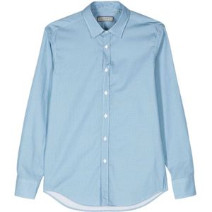 Canali, Overhemden, Heren, Blauw, M, Katoen, Blauw Overhemd met Micro Patroon