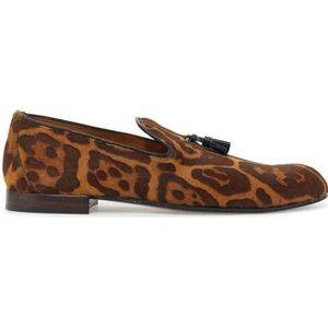 Tom Ford, Schoenen, Heren, Bruin, 40 EU, Suède, Dierenprint Leren Mocassins met Kwastjes