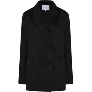 Dante 6, Relaxed fit satijnen blazer met geaccentueerde schouders Zwart, Dames, Maat:M