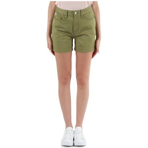 Calvin Klein Jeans, Korte broeken, Dames, Groen, S, Katoen, Stretch Katoen Vijf-Pocket Shorts