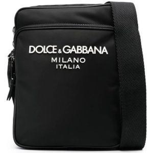 Dolce & Gabbana, Tassen, Heren, Zwart, ONE Size, Zwarte Schoudertas met Ritsvak