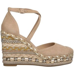 Alma EN Pena, Schoenen, Dames, Beige, 41 EU, Rhinestone Sleehak Sandaal