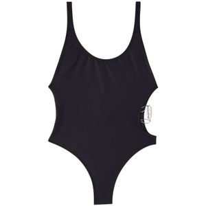 Diesel, Badkleding, Dames, Zwart, S, Nylon, Swimsuit with Oval D plaque