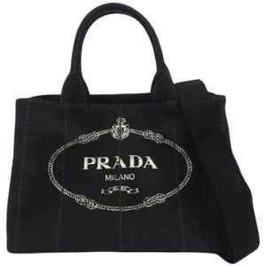 Prada Vintage, Pre-owned, Dames, Zwart, ONE Size, Katoen, Tweedehands Canvas handtassen