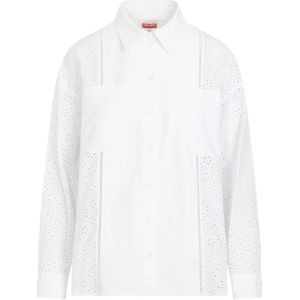 Kenzo, Blouses & Shirts, Dames, Wit, S, Katoen, Witte Katoenen Shirt Broderie Anglaise