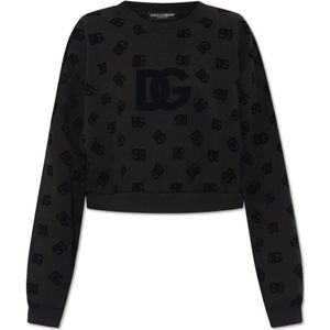 Dolce & Gabbana, Sweatshirts & Hoodies, Dames, Zwart, 2Xs, Katoen, Sweatshirt met fluwelen patroon