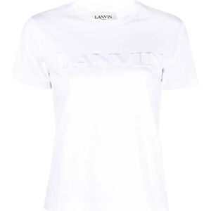Lanvin, Tops, Dames, Wit, L, Katoen, Geborduurd T-shirt met klassieke pasvorm