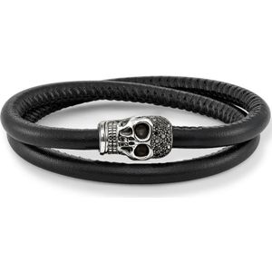 Thomas Sabo, Zwart/Zilver Leren Armband met Zirkonia Zwart, Dames, Maat:ONE Size