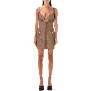 Versace, Dameskleding Jurk Bruin/beige Aw 23 Bruin, Dames, Maat:S