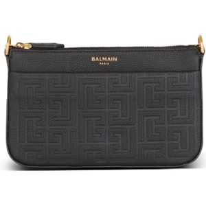 Balmain, Tassen, Dames, Zwart, ONE Size, Leer, Noir Zip Mini Bag