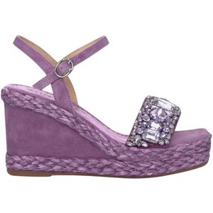 Alma EN Pena, Schoenen, Dames, Paars, 41 EU, Leer, Rhinestone Strap Sleehak Sandaal