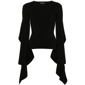 Mugler, Blouses & Shirts, Dames, Zwart, S, Zwarte Gebreide Top met Asymmetrisch Ontwerp