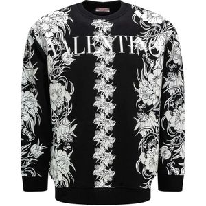 Valentino, Sweatshirts & Hoodies, Heren, Zwart, XL, Katoen, Zwarte Katoenen Sweatshirt met Bloemenprint