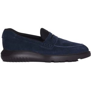 Hogan, Schoenen, Heren, Blauw, 43 1/2 EU, Suède, Blauwe Suède Rubberen Zool Mocassin