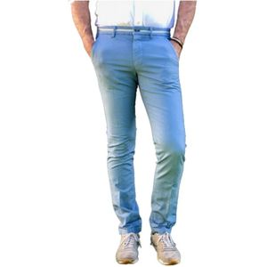 Mason's, Broeken, Heren, Blauw, S, Katoen, Slim Fit Katoenen Broek met Satijnen Tailleband