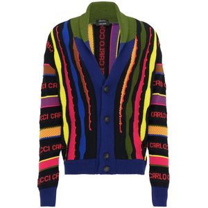 Carlo Colucci, Unieke Geknoopte Cardigan Blauw, Heren, Maat:S