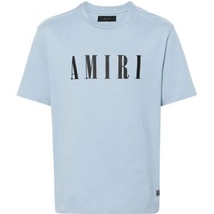 Amiri, Tops, Heren, Blauw, S, Katoen, Heldere Blauwe Katoenen Logo T-shirt