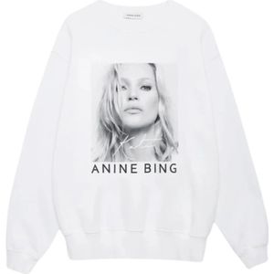Anine Bing, Sweatshirts & Hoodies, Dames, Wit, S, Ramona Kate Moss Sweatshirt Ronde Hals
