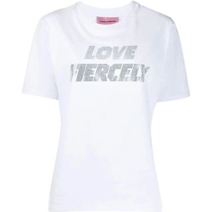Chiara Ferragni Collection, Tops, Dames, Wit, L, Katoen, Witte Katoenen T-shirt met Korte Mouwen