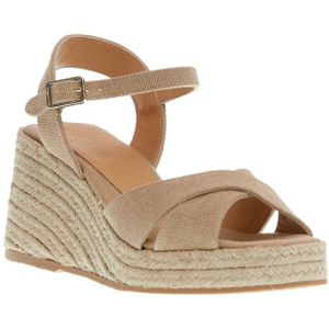 Castañer, Schoenen, Dames, Beige, 37 EU, Beige Wedge Espadrilles Kruis Stof