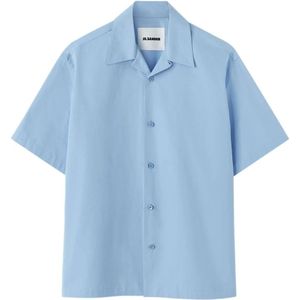 Jil Sander, Overhemden, Heren, Blauw, M, Katoen, Heldere Blauwe Bowling Shirt Poplin Katoen