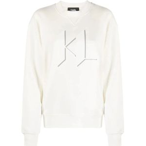 Karl Lagerfeld, Sweatshirts & Hoodies, Dames, Wit, XL, Katoen, Witte Casual Hoodie Sweatshirt
