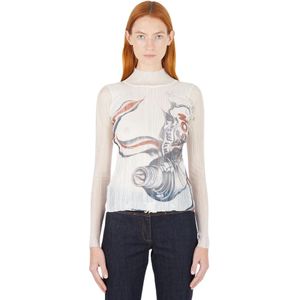 JW Anderson, Blouses & Shirts, Dames, Wit, S, Transparante Geplooide Print Onderjurk Top
