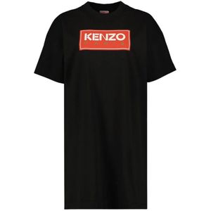 Kenzo, Tops, Dames, Zwart, M, Katoen, Logo Print Katoenen T-Shirt Jurk