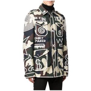 Philipp Plein, Parka graffiti camouflage Groen, Heren, Maat:M