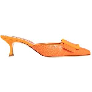 Manolo Blahnik, Schoenen, Dames, Oranje, 39 EU, Leer, Krokodillenleren Stiletto Hiel Pumps