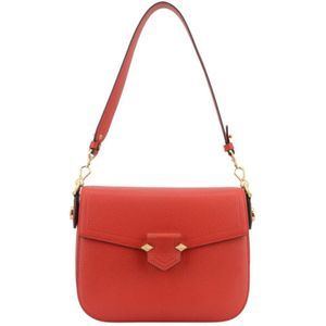 Pourchet Paris, Tassen, Dames, Rood, ONE Size, Leer, Rode Trotter Handtas met Locket Compartiment