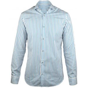 Moorer, Sorrento WN Wit Overhemd met Blauwe Strepen Wit, Heren, Maat:S