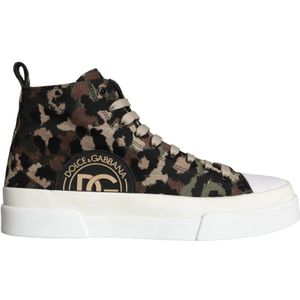 Dolce & Gabbana, Schoenen, Heren, Veelkleurig, 44 EU, Multicolor Camouflage High Top Sneakers