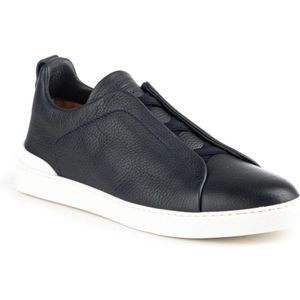 Ermenegildo Zegna, Schoenen, Heren, Blauw, 45 1/2 EU, Blauwe Triple Stitch Lage Sneakers