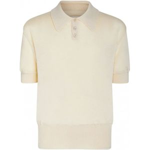 Maison Margiela, Off-White Wol Gebreid Polo Shirt Wit, Heren, Maat:M